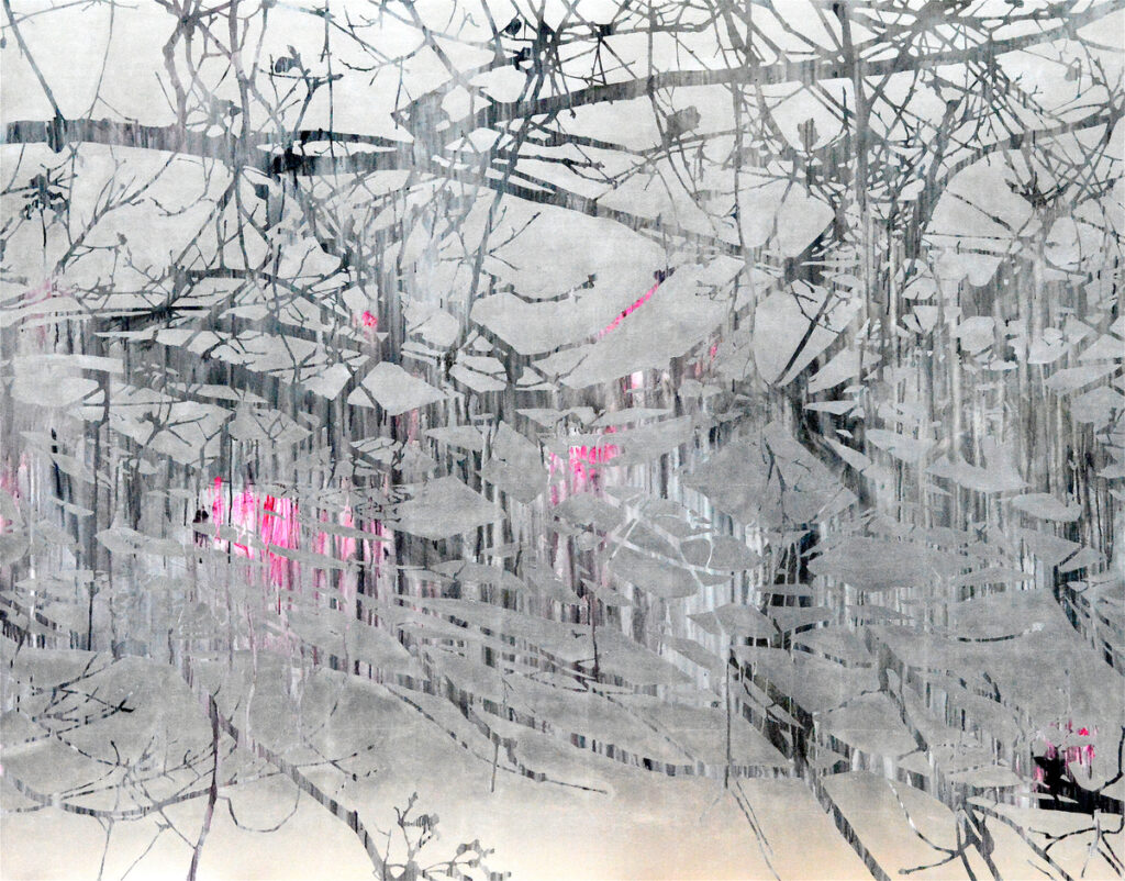 Birgit Nadeau: o.T. (Äste), Acryl und Blattaluminum auf Leinwand, 190 x 150 cm, 6.800 Eur