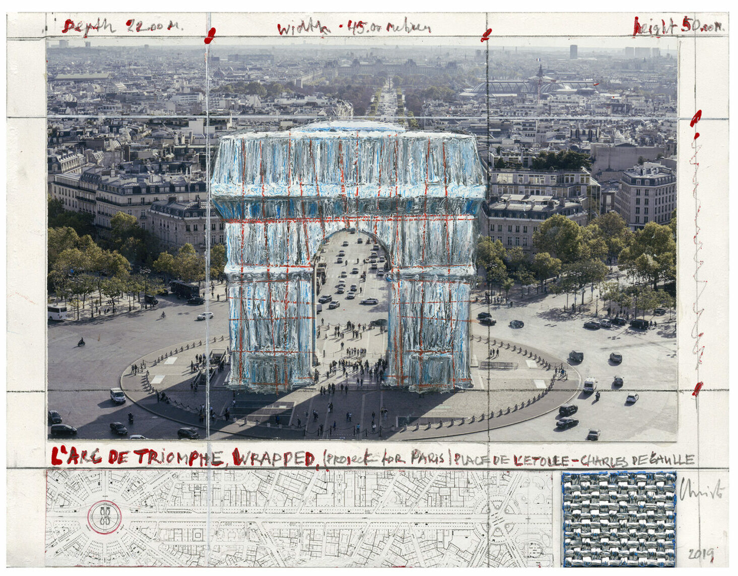 Christo und Jeanne-Claude: Arc de Triomphe (Project for Paris), Pigmentdruck auf Bütten, 50 x 40 cm, limitiert, Auflage 500