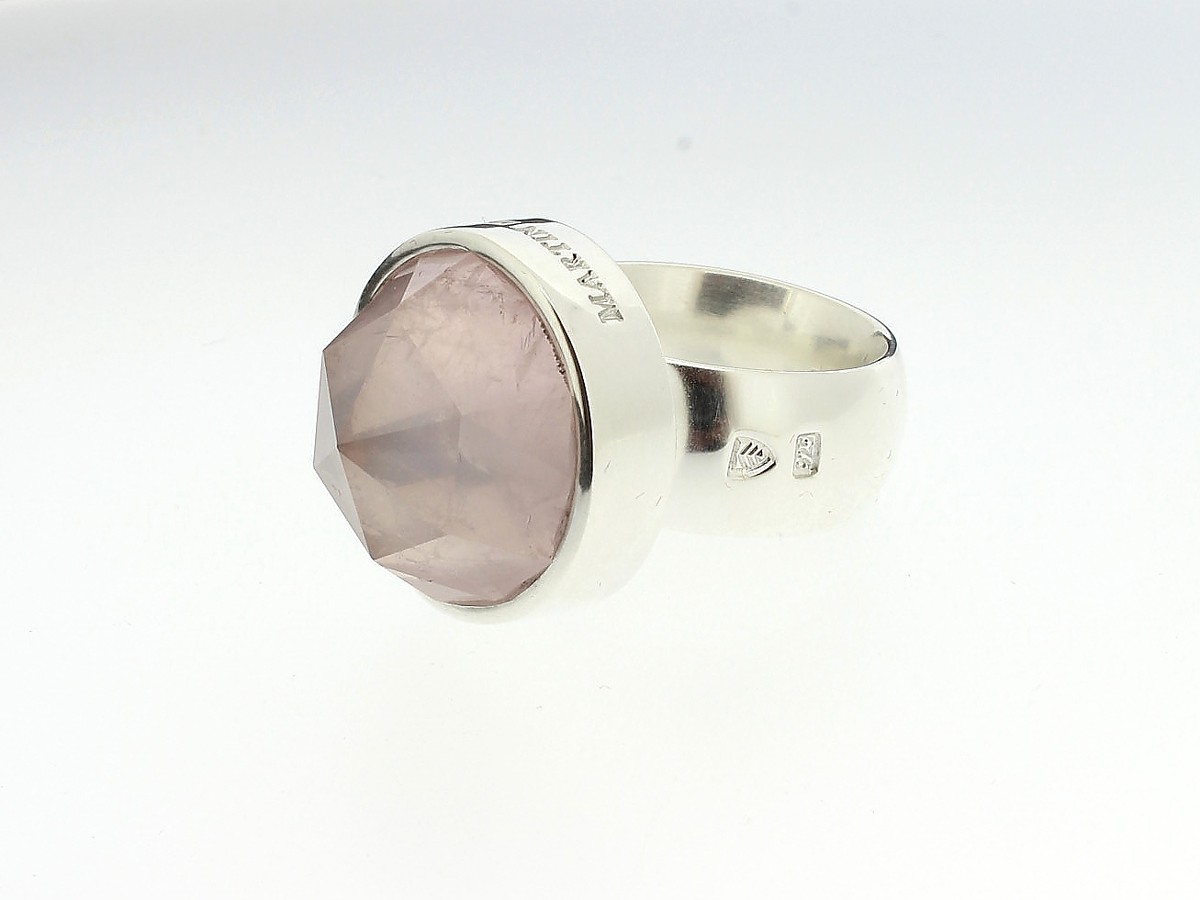Rosenquarz Bergkristall Ring 925 Silber rhodiniert neu prunkvolles Design