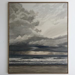 Linda Männel: Fernweh, 2020, Tusche/Garn auf Leinwand, 100 x 130 cm