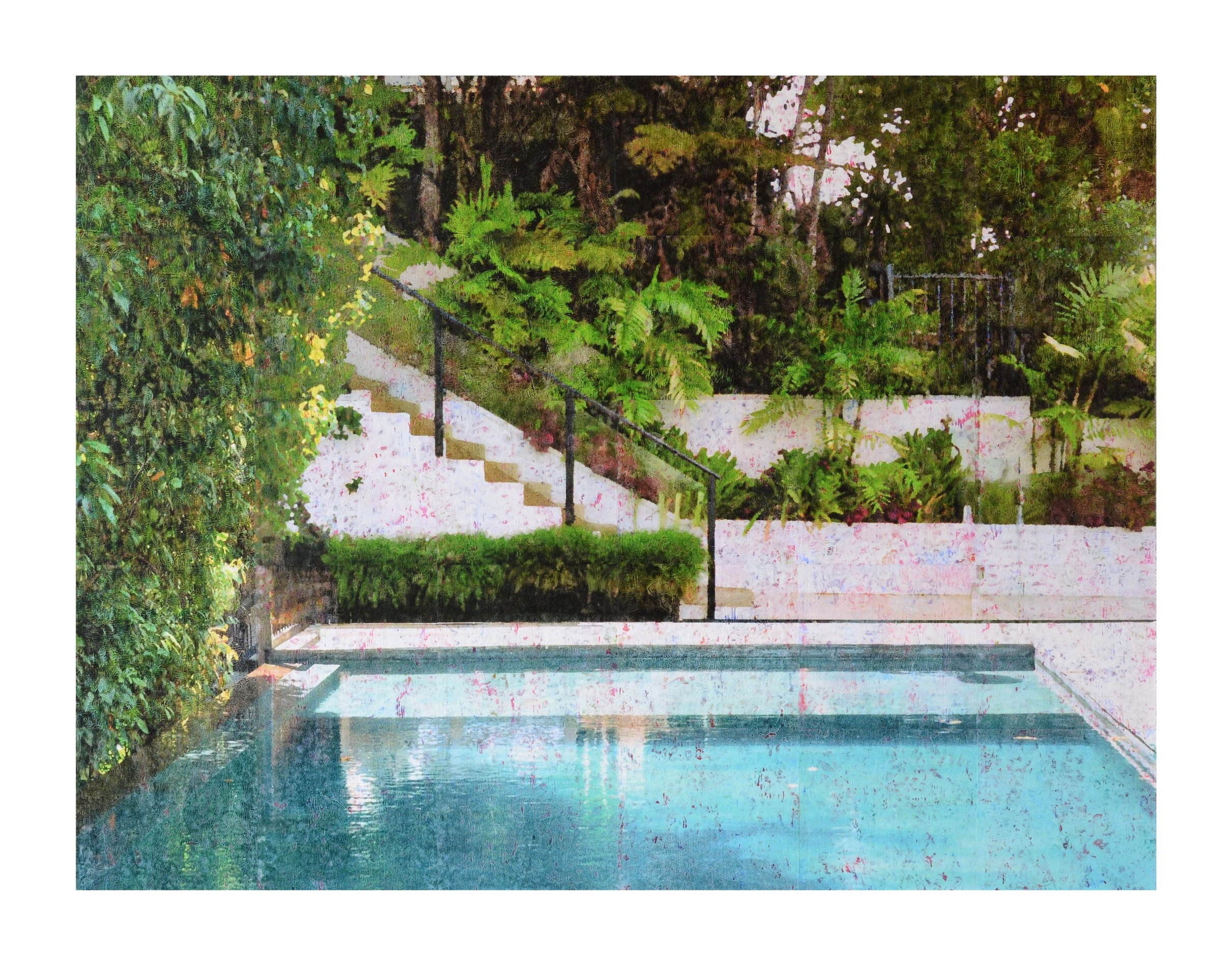Ralph-J., Petschat, Pool mit Treppe, Acryl/Pigmenttinte/Papier auf Leinwand, 120 x 90 cm, 3.300 Eur