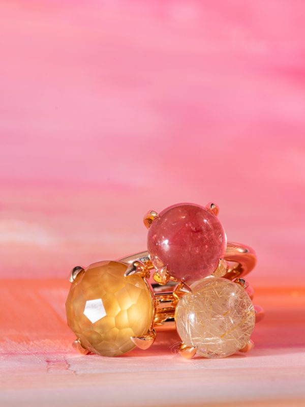 Ring Catch 18kt Rosegold mit pinkem Turmalin 10mm — Ring Catch 18kt Rosegold mit Citrin 12mm— Ring Catch 18kt Rosegold mit Rutilquarz