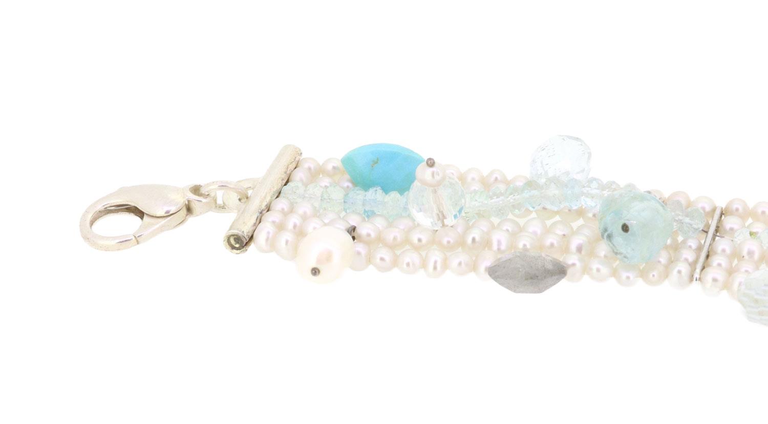 Armband Perle Aquamarin Silber - Individuelle Marken - 506weyr03-1