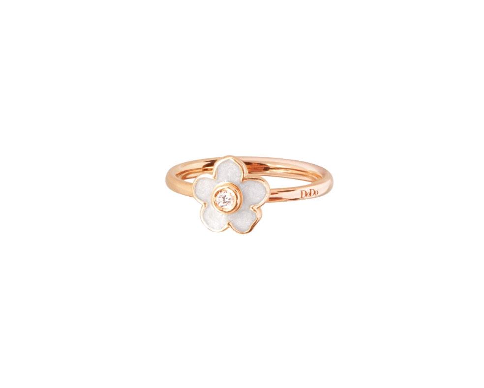 Ring Blume Emaille mit Brillant 9kt Roségold - Dodo - DAC3004_Flows_EBB9R