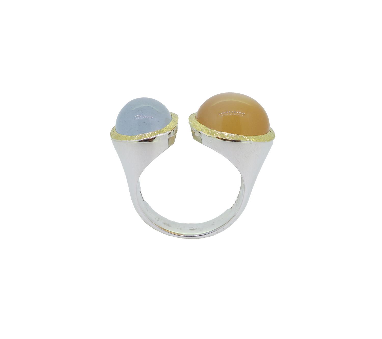 Ring Mondstein Aquamarin Silber teils vergoldet - Individuelle Marken - 2538