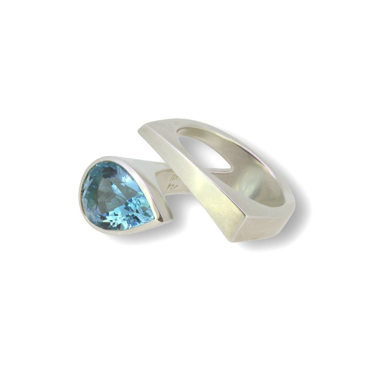 Ring Lagune Tropfen mit Blautopas Silber - Angela Hübel - S28-bt