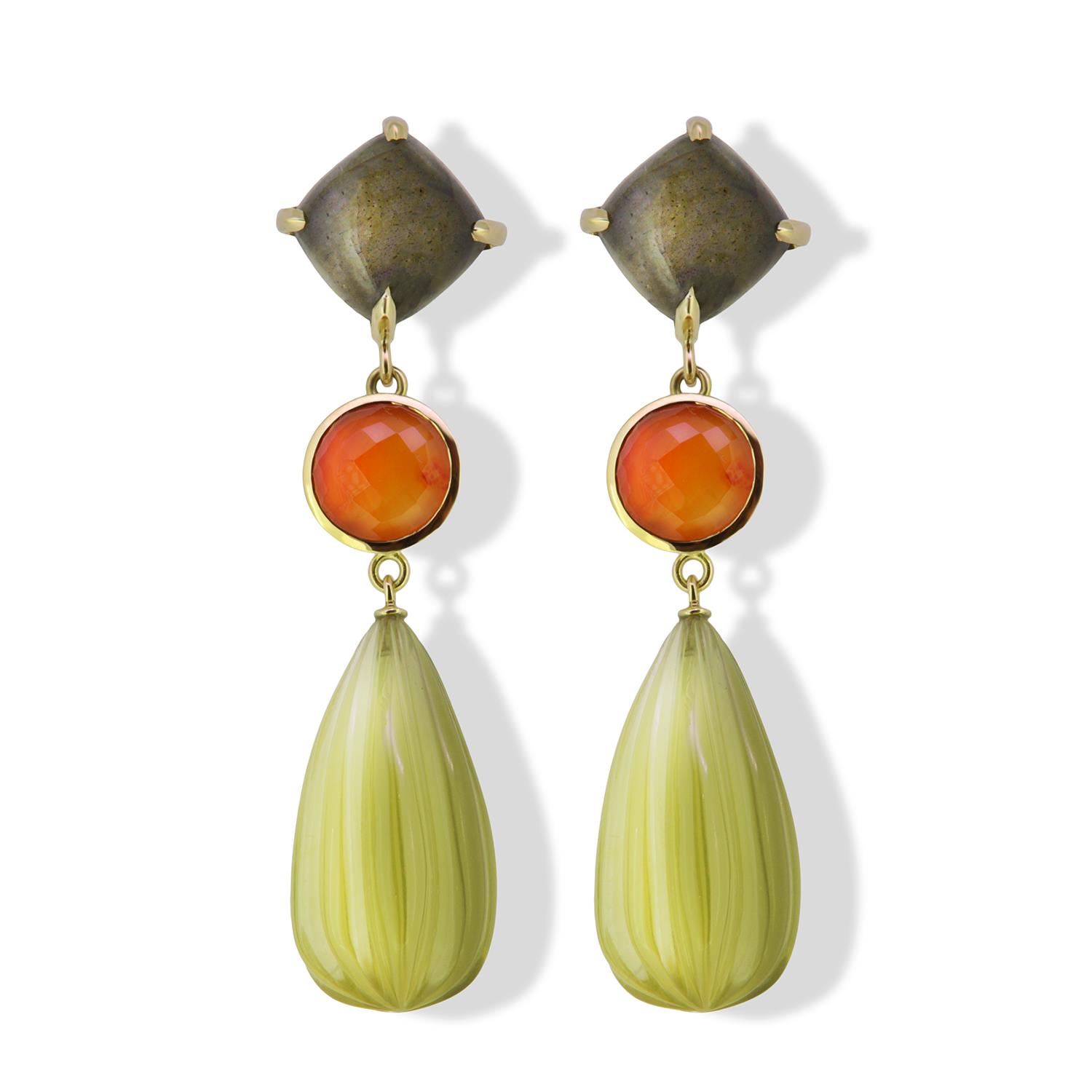 Ohrschmuck 18K Gold Lemonquarz Carneol Labradorit - GalerieVoigt - 325brun07-1