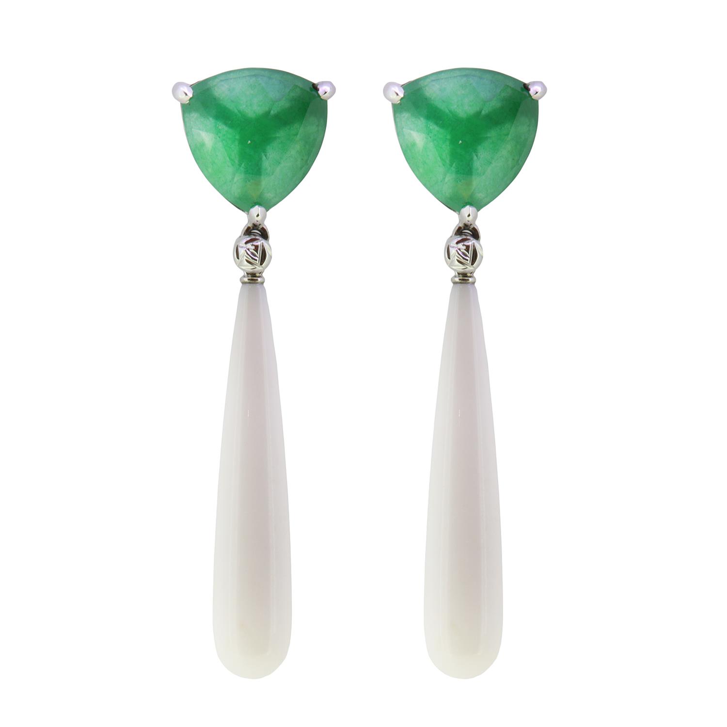 Ohrschmuck Jade Kascholong 18K Weißgold - GalerieVoigt - 325brun08-1