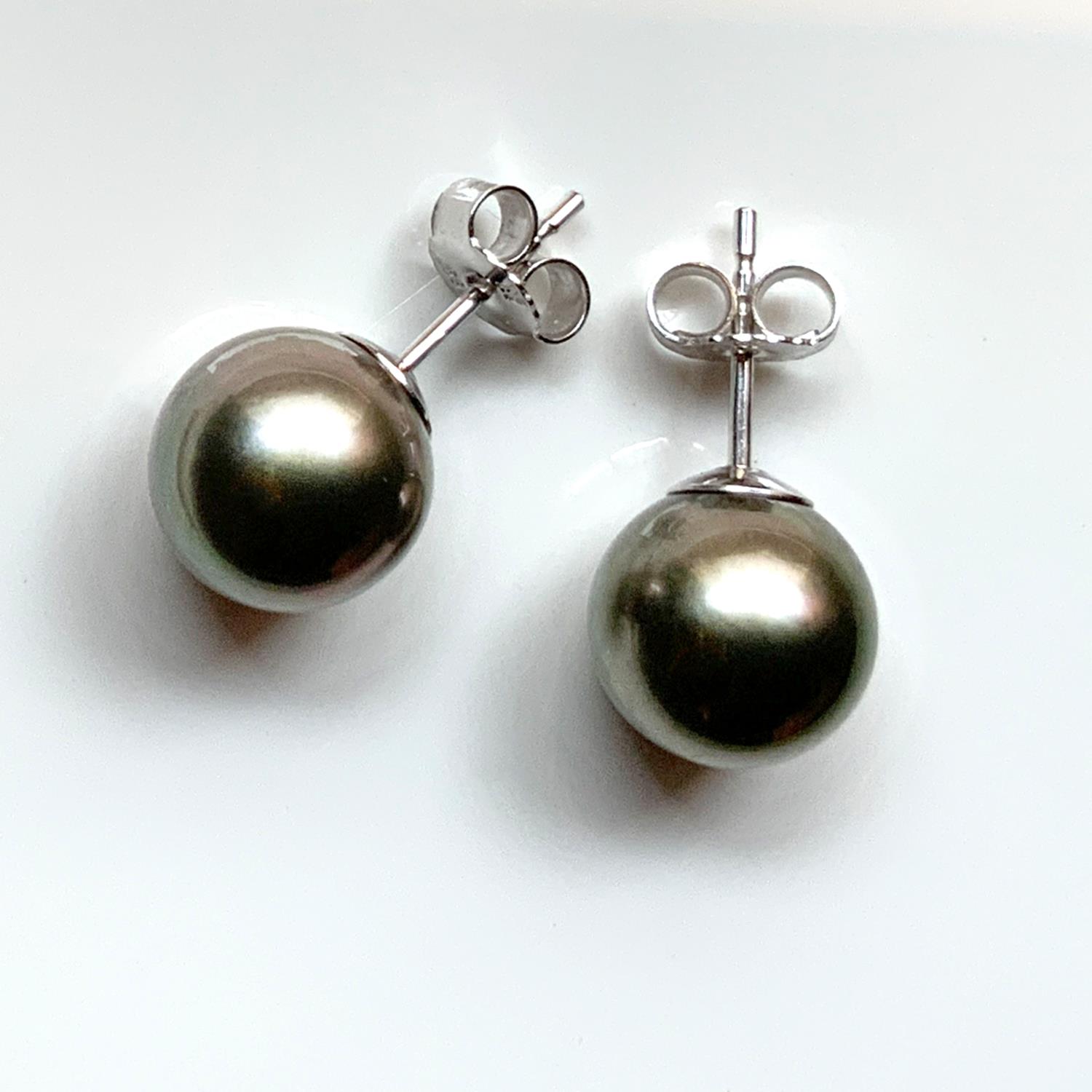 Tahitiperlen 9-10mm Ohrstecker 14K Weissgold - GalerieVoigt - 5112-121