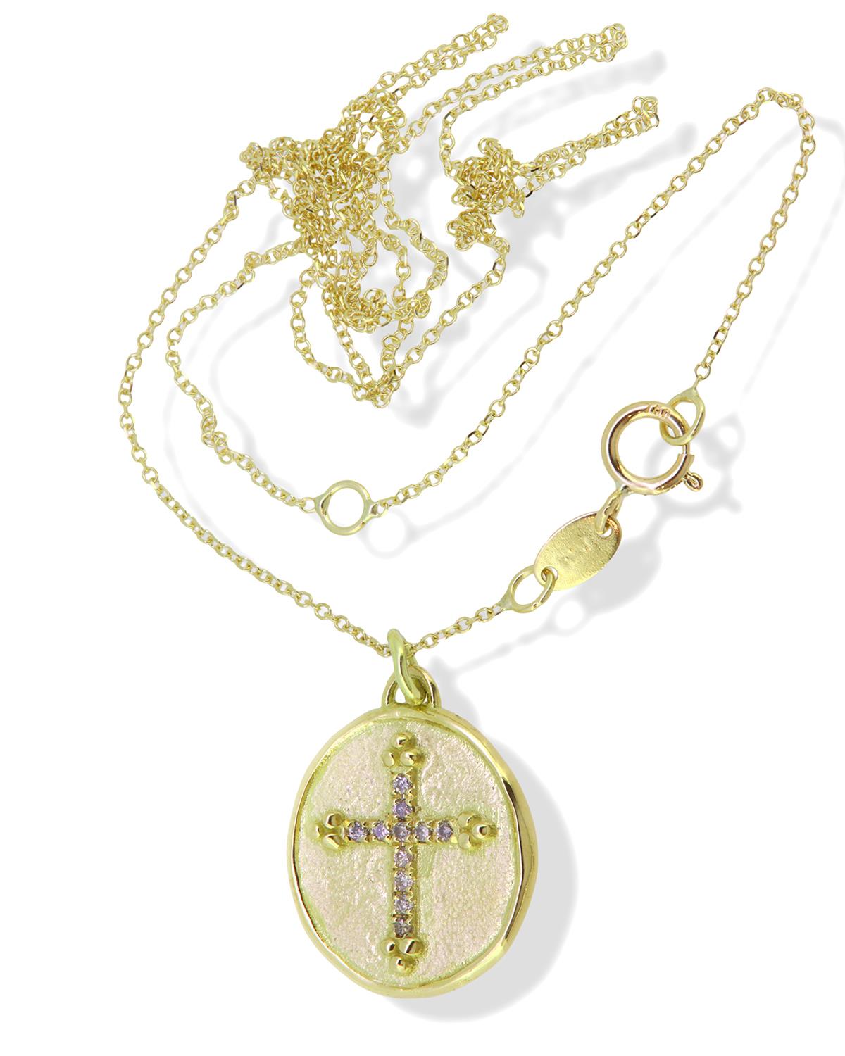 Kette 18K Gelbgold mit Diamanten Kreuz Amulette - Lefteris Margaritis - NG0085D