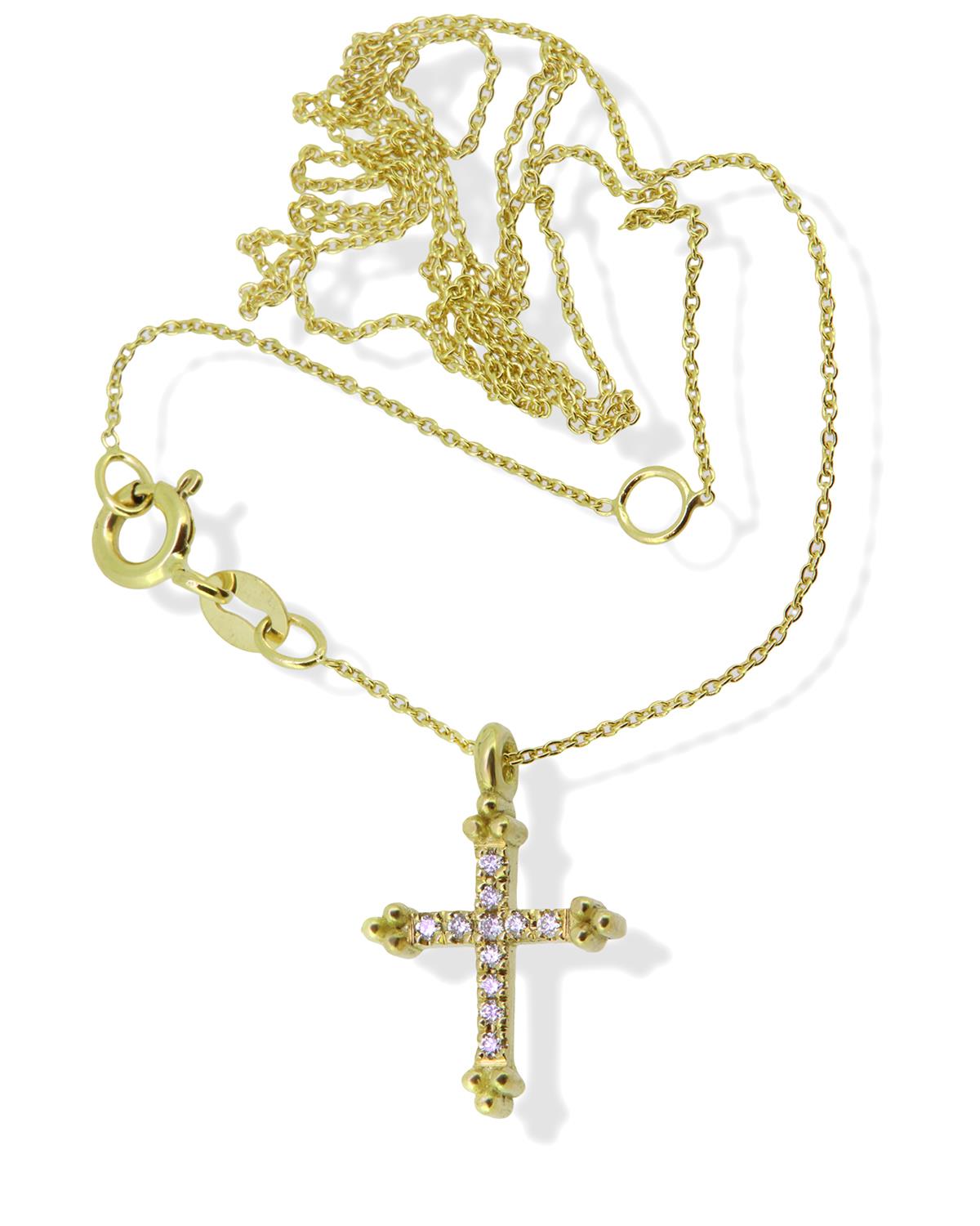 Kette 18K Gelbgold mit Diamanten Kreuz - Lefteris Margaritis - NG0087D