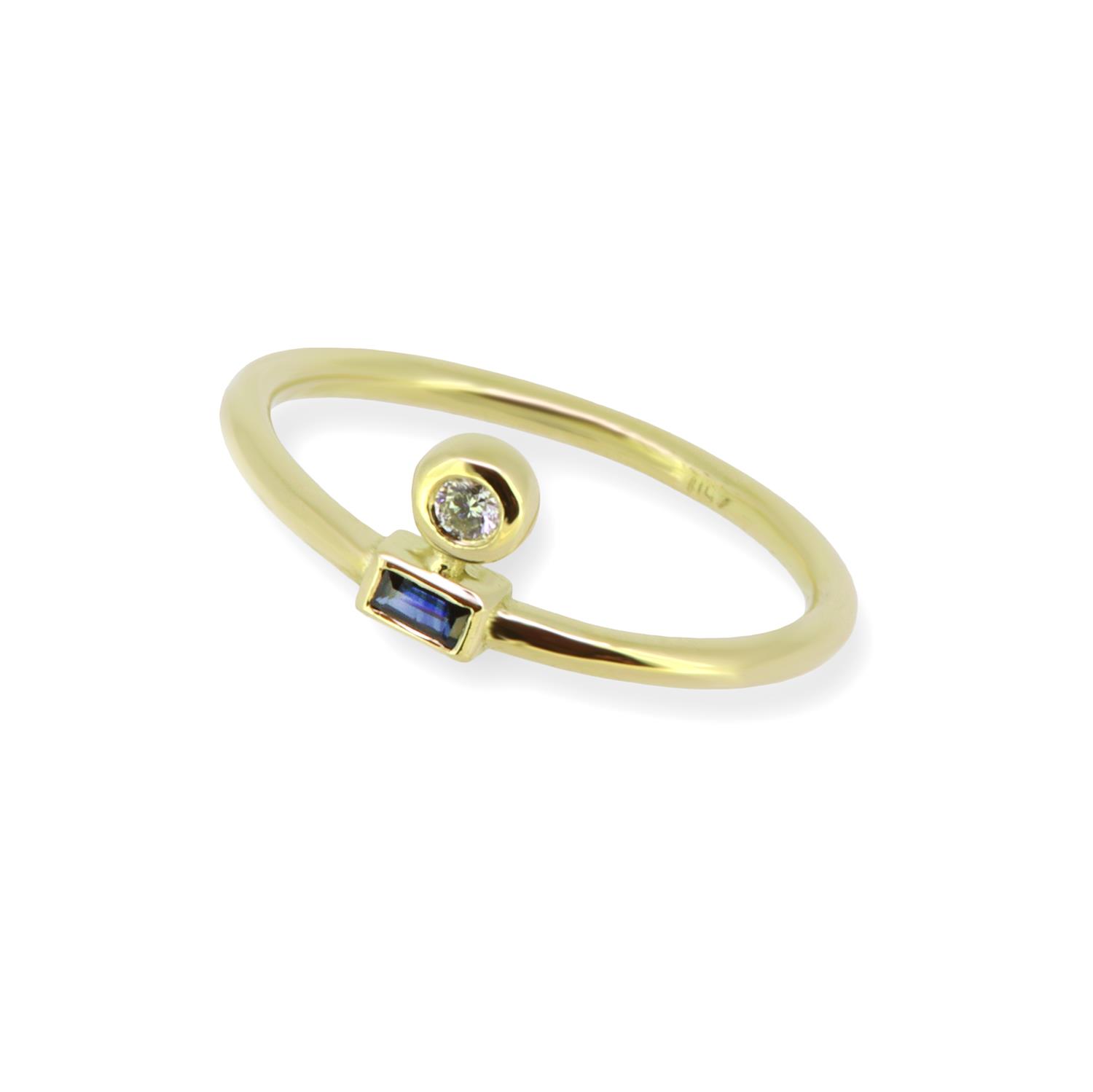 Ring 18K Gelbgold mit blauem Saphir und Diamant - Lefteris Margaritis - RG0235S