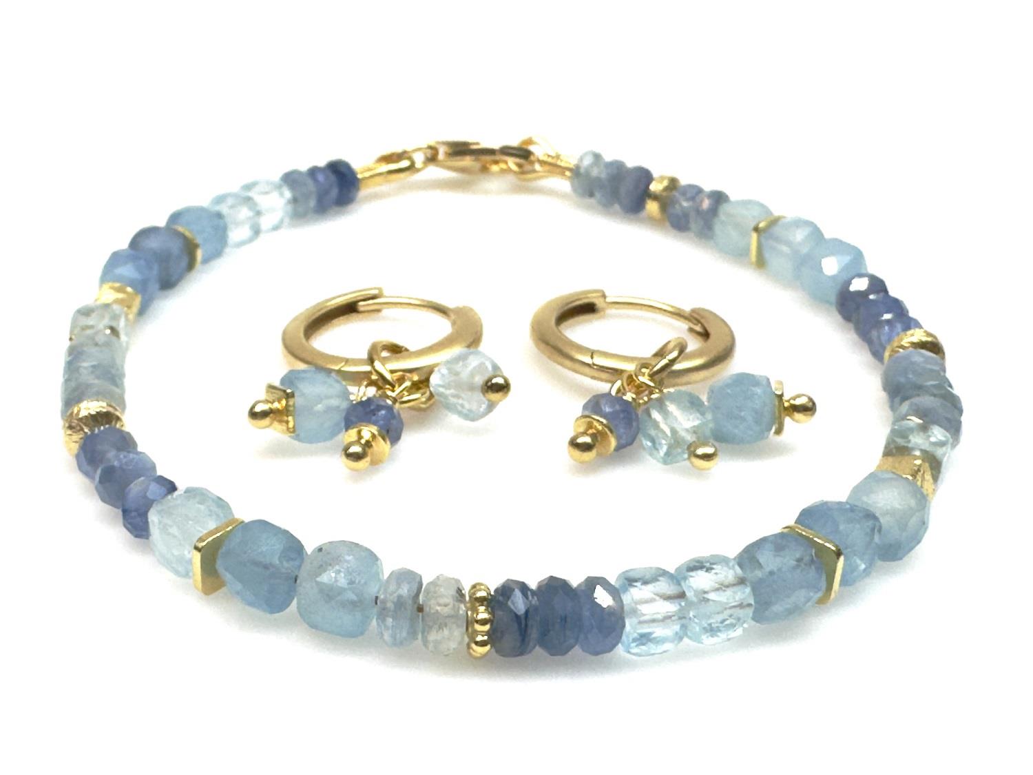 Armband Aquamarin Silber vergoldet - SIS Design - B-25-30782go