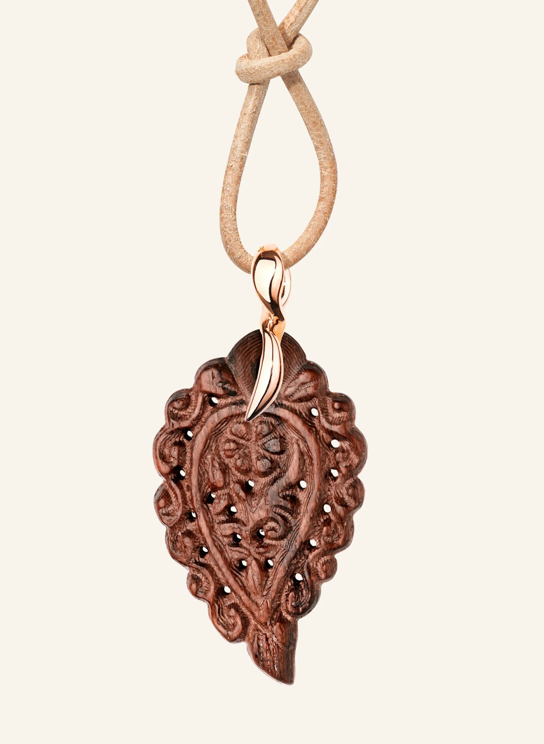 Anhänger India Leaf medium 18K Roségold, Snakewood - Tamara Comolli - P-IND-m-SW-rg