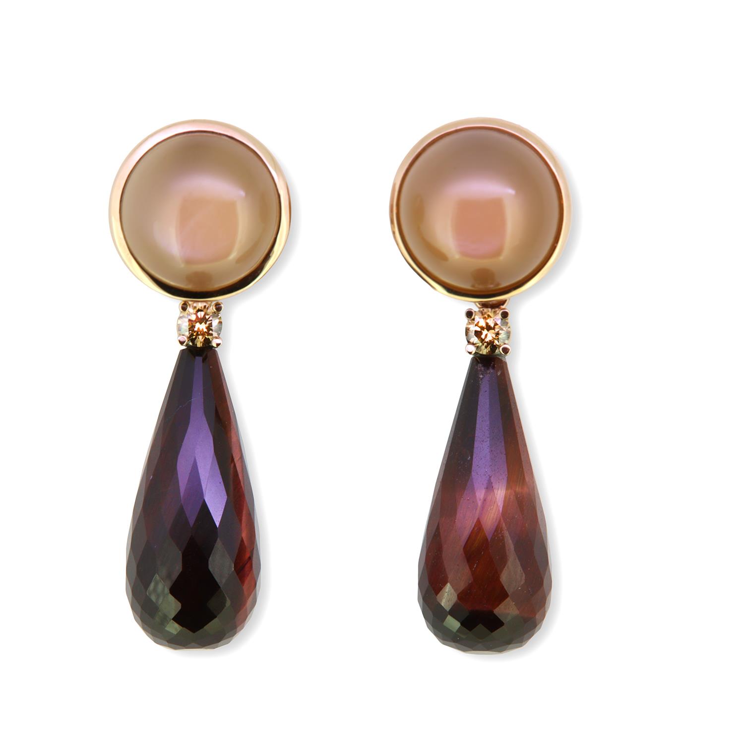 Ohrringe Tigerauge Mondstein Diamant Roségold - GalerieVoigt - 325dare10-1
