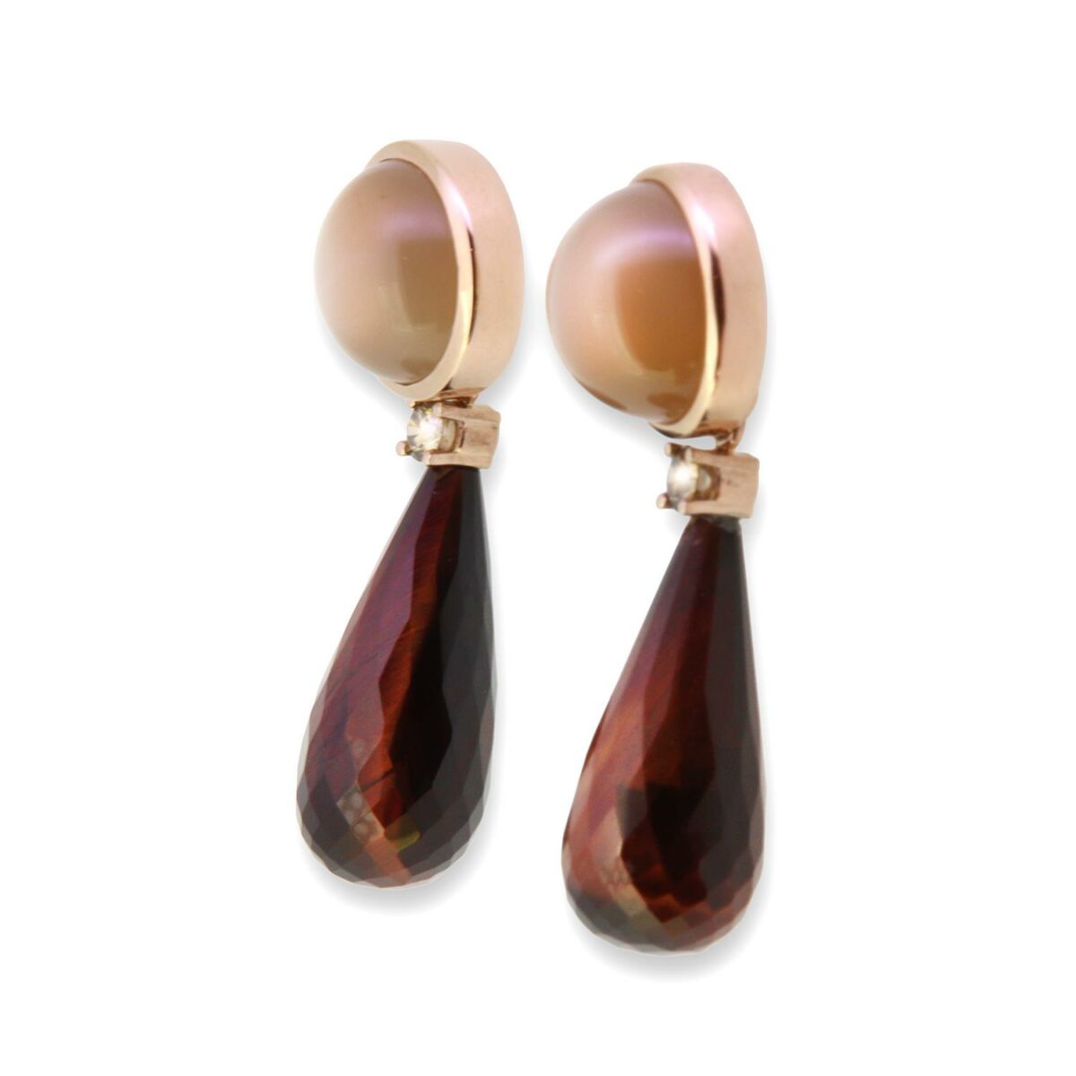 Ohrringe Tigerauge Mondstein Diamant Roségold - GalerieVoigt - 325dare10-1