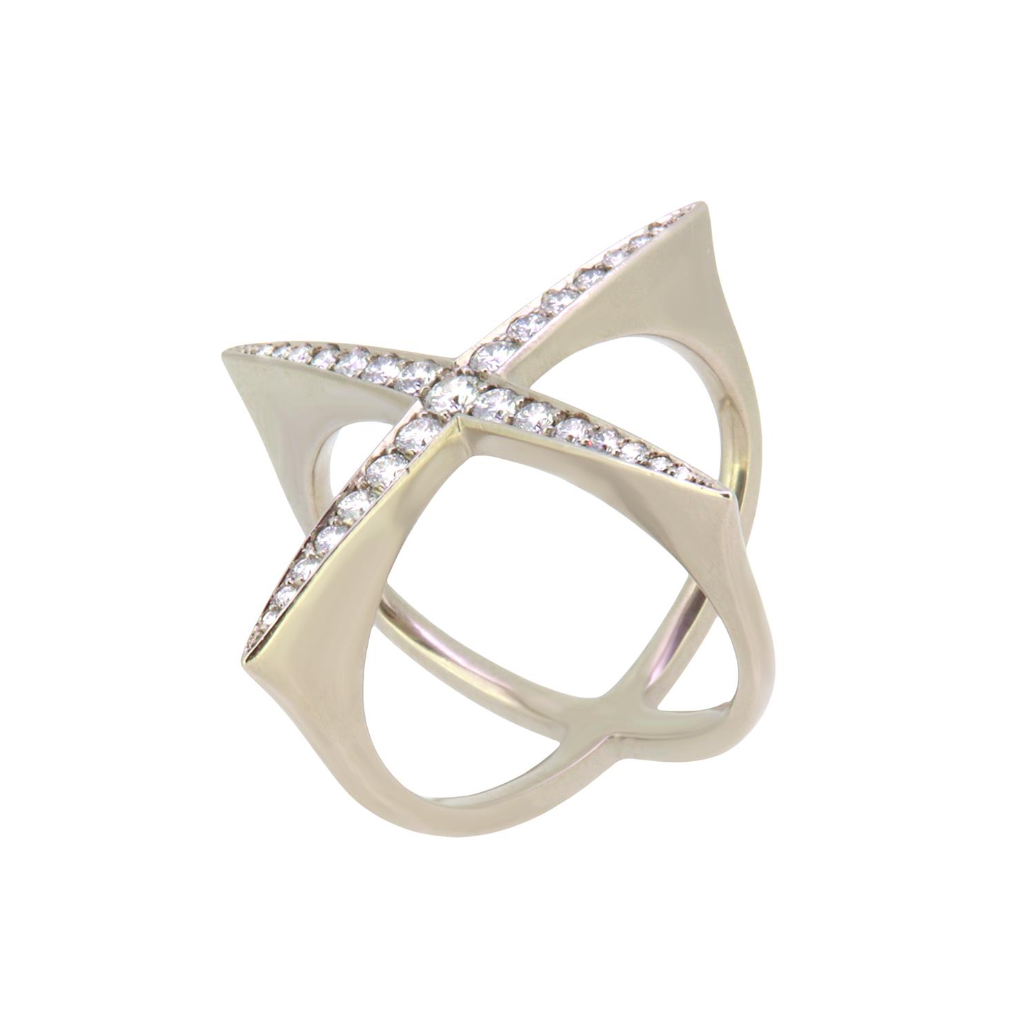 Kreuzring 18K Weißgold Diamanten - Angela Hübel - 425hueb01-1