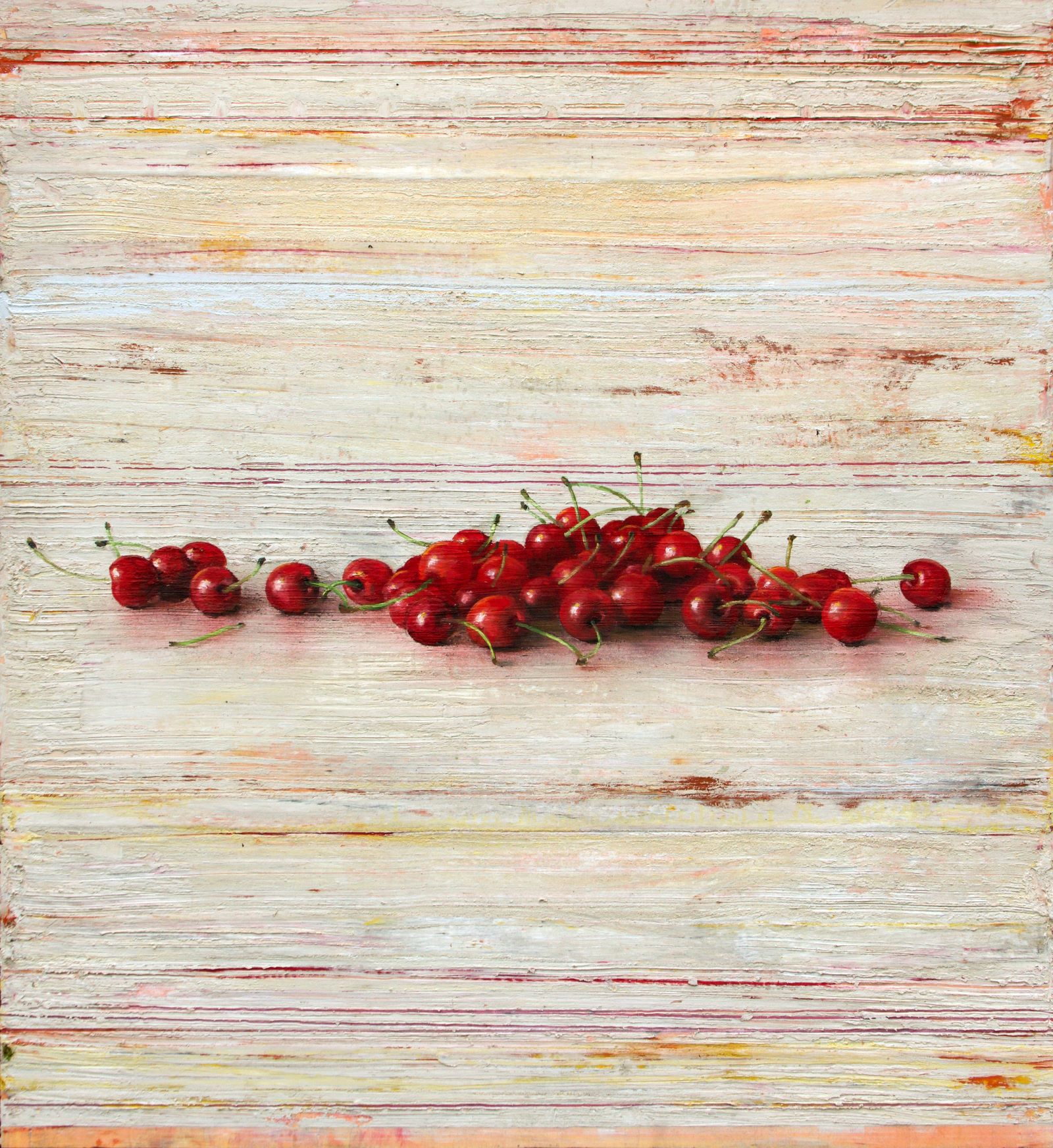 Michael Lauterjung, A Line of Cherries, Mischtechnik auf Holz, Galerie Voigt Kunst Nürnberg, 2026.
