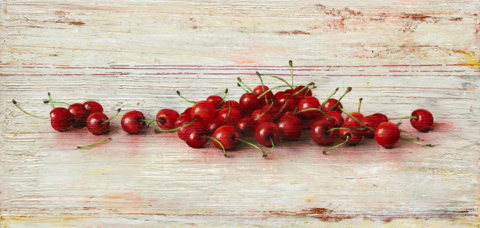 Michael Lauterjung, A Line of Cherries, Unikat 2020, Mischtechnik auf Holz, 130 x 120 cm, Galerie Voigt Nürnberg, 2026