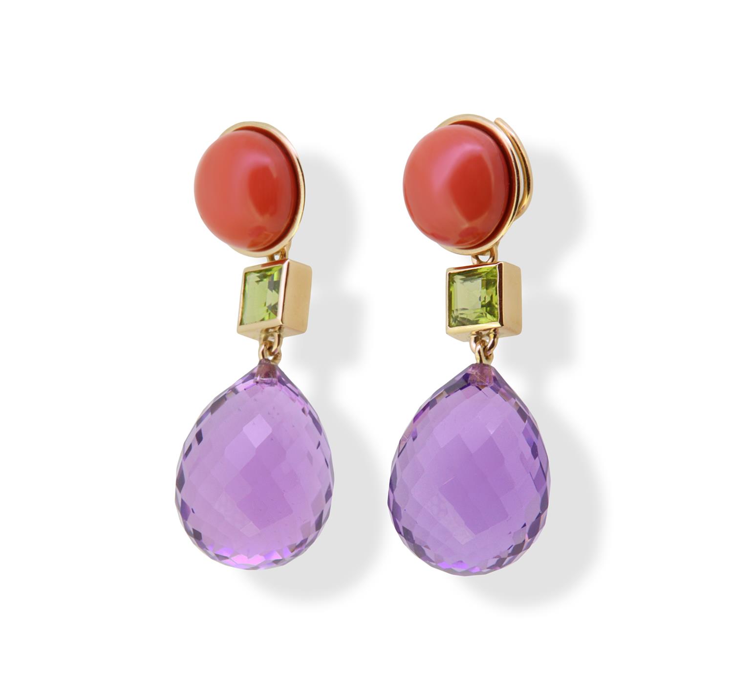 Ohrschmuck Koralle Amethyst Peridot - GalerieVoigt - 325stei12-1