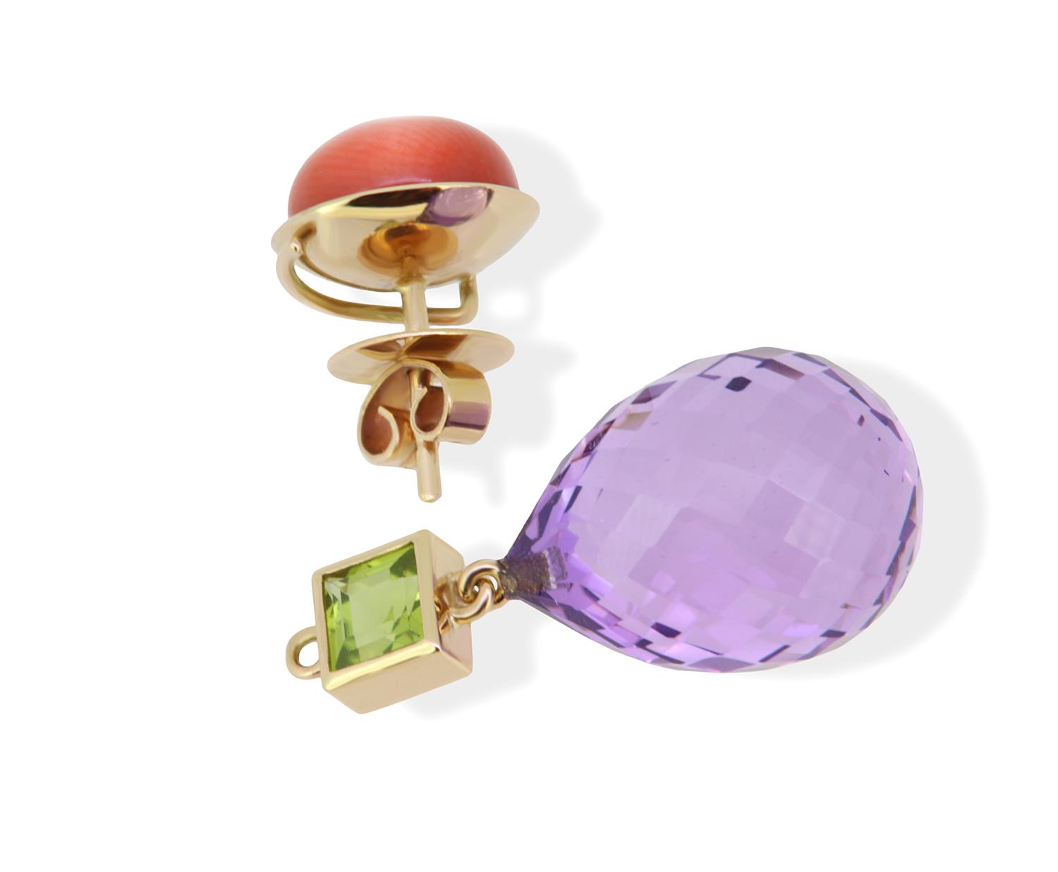 Ohrschmuck Koralle Amethyst Peridot - GalerieVoigt - 325stei12-1
