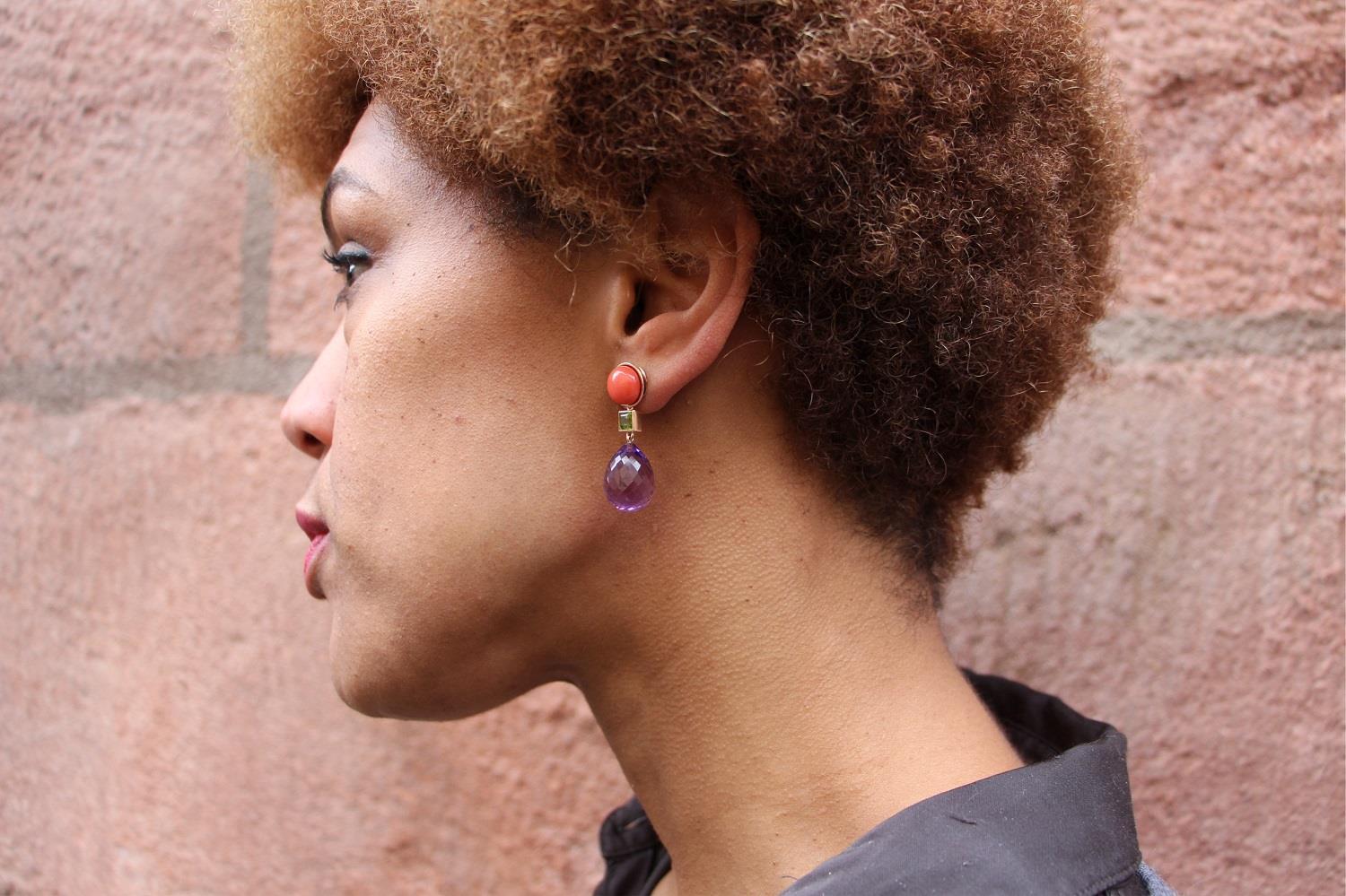 Ohrschmuck Koralle Amethyst Peridot - GalerieVoigt - 325stei12-1