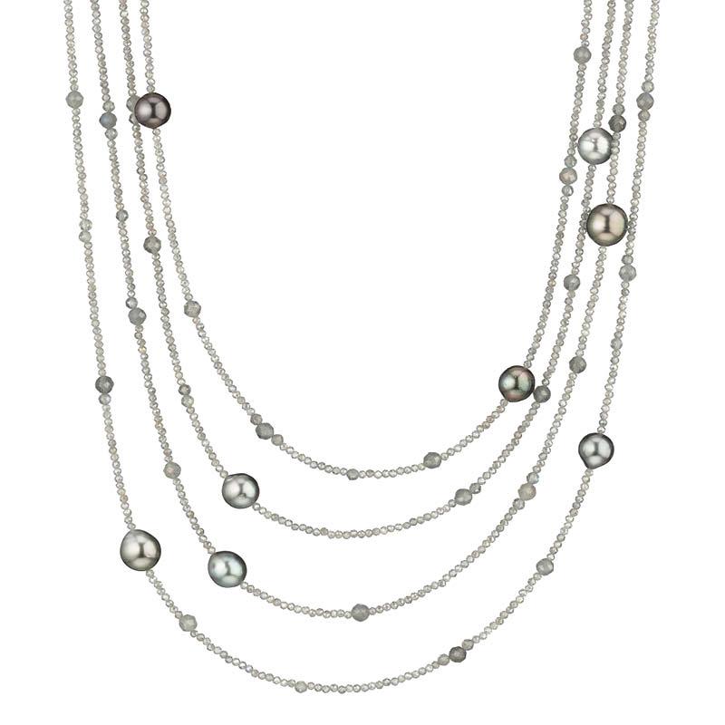 Halskette 18K Weißgold Tahitiperlen Labradorit 300 - Gellner - 2-81679-01