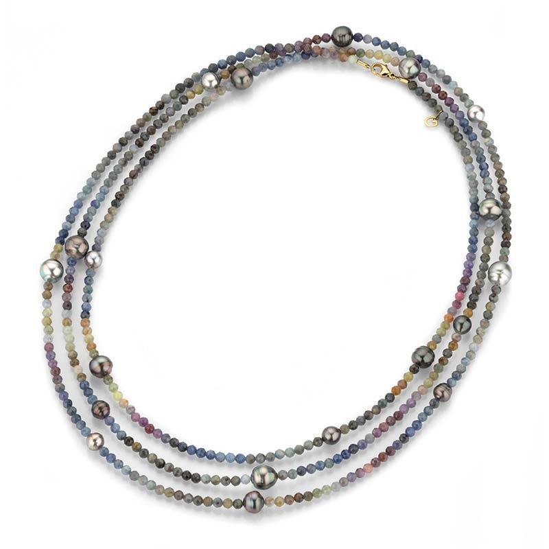 Kette Tahitiperlen Safire multicolor 18K Gelbgold - Gellner - 2-81706-02