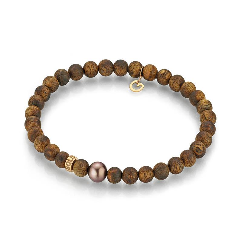 Armband 18K Roségold Tahitiperle Holz Herrenarmban - Gellner - 5-25192-01