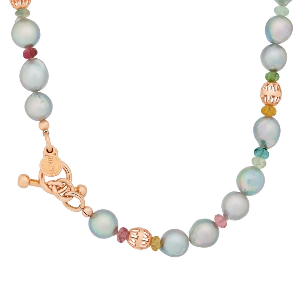 Kette Akoyaperlen Turmaline Roségold - Bron - 8CR4452AKB7MT