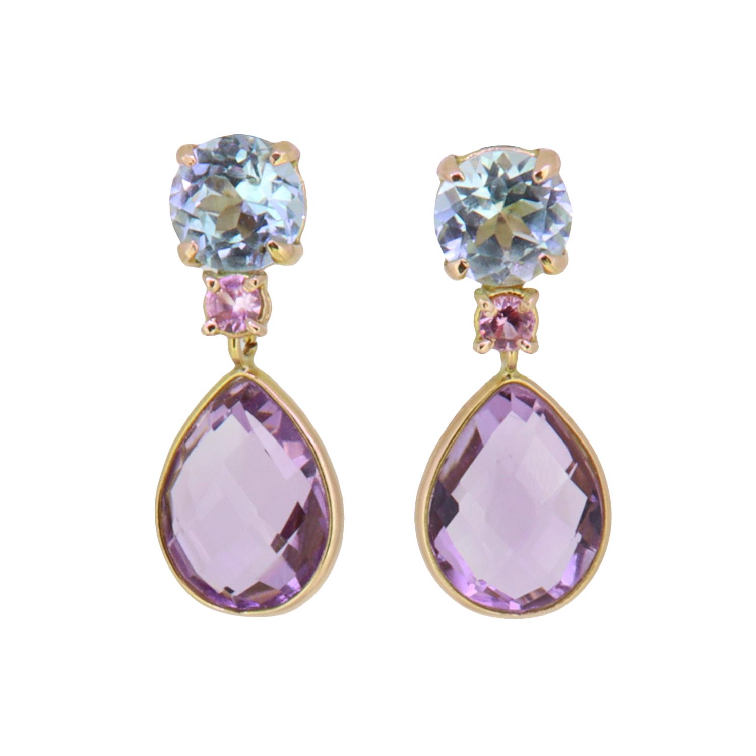 Ohrringe Sky Topas Saphir Amethyst 18K Gold - Individuelle Marken - OR-MINI-034
