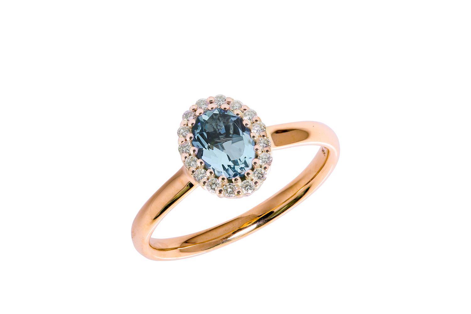 Ring 14K Rotgold Aquamarin Diamanten - GalerieVoigt - 1340104975