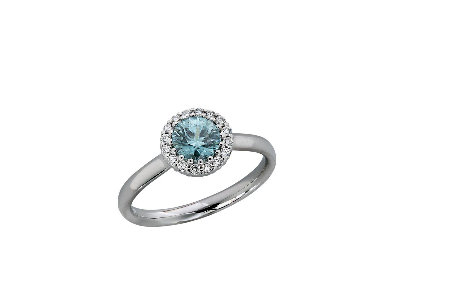Ring 14K Weißgold Zirkon blau Diamanten - GalerieVoigt - 1344304974