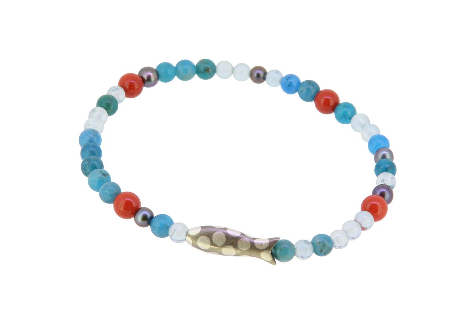 Armband Blautöne Koralle Fisch 925 Silber - Sabine Scheuble - SS26nr4