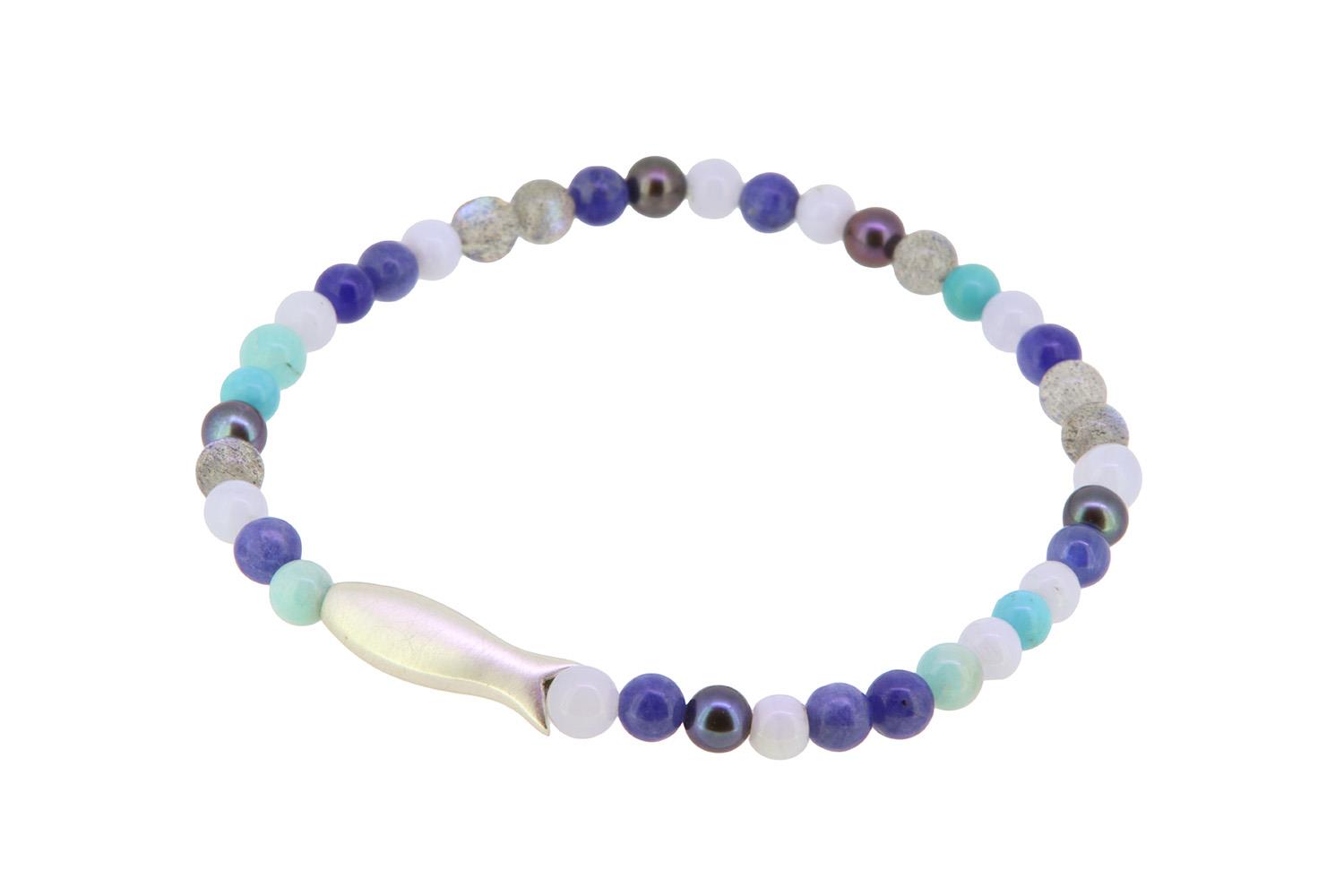 Armband Blautöne kleiner Fisch 925 Silber - Sabine Scheuble - SS26nr5