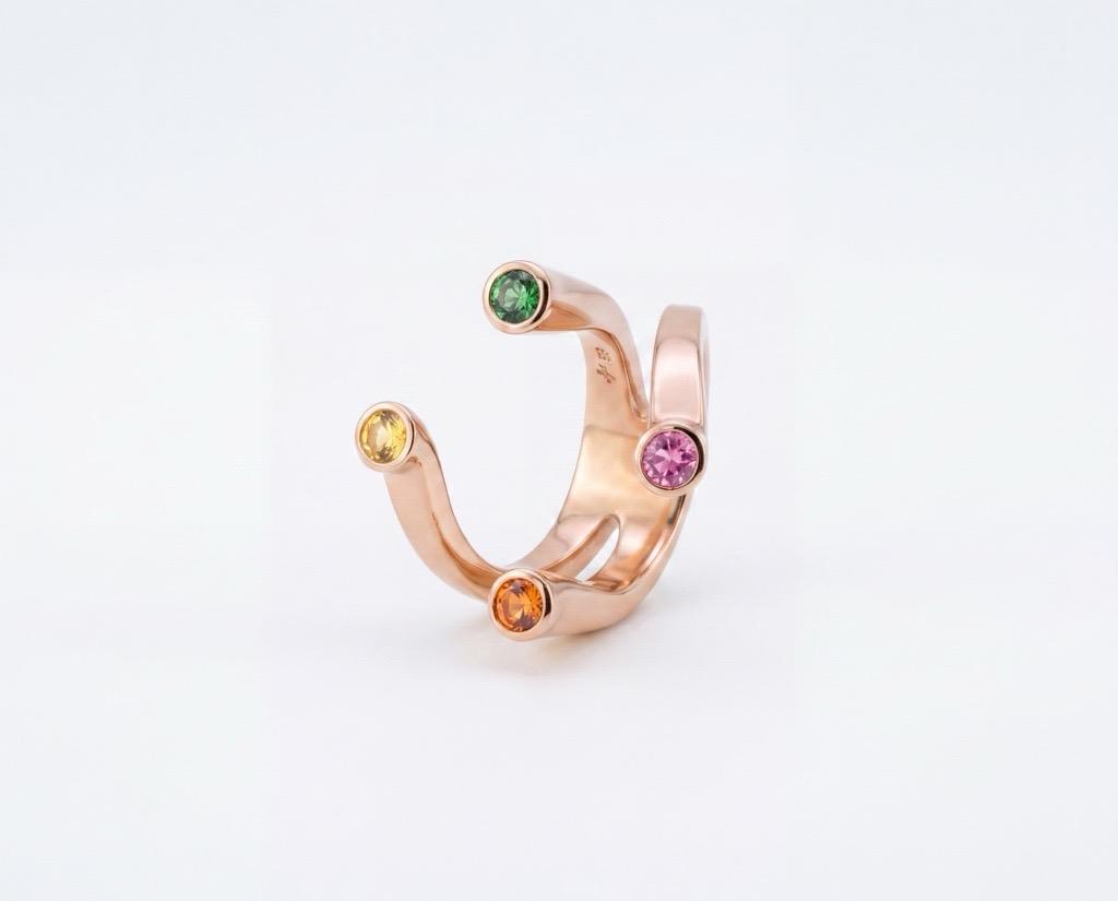 Ring Four Seasons 3Saphire 1Tsavorith 18K Roségold - Angela Hübel - 3145