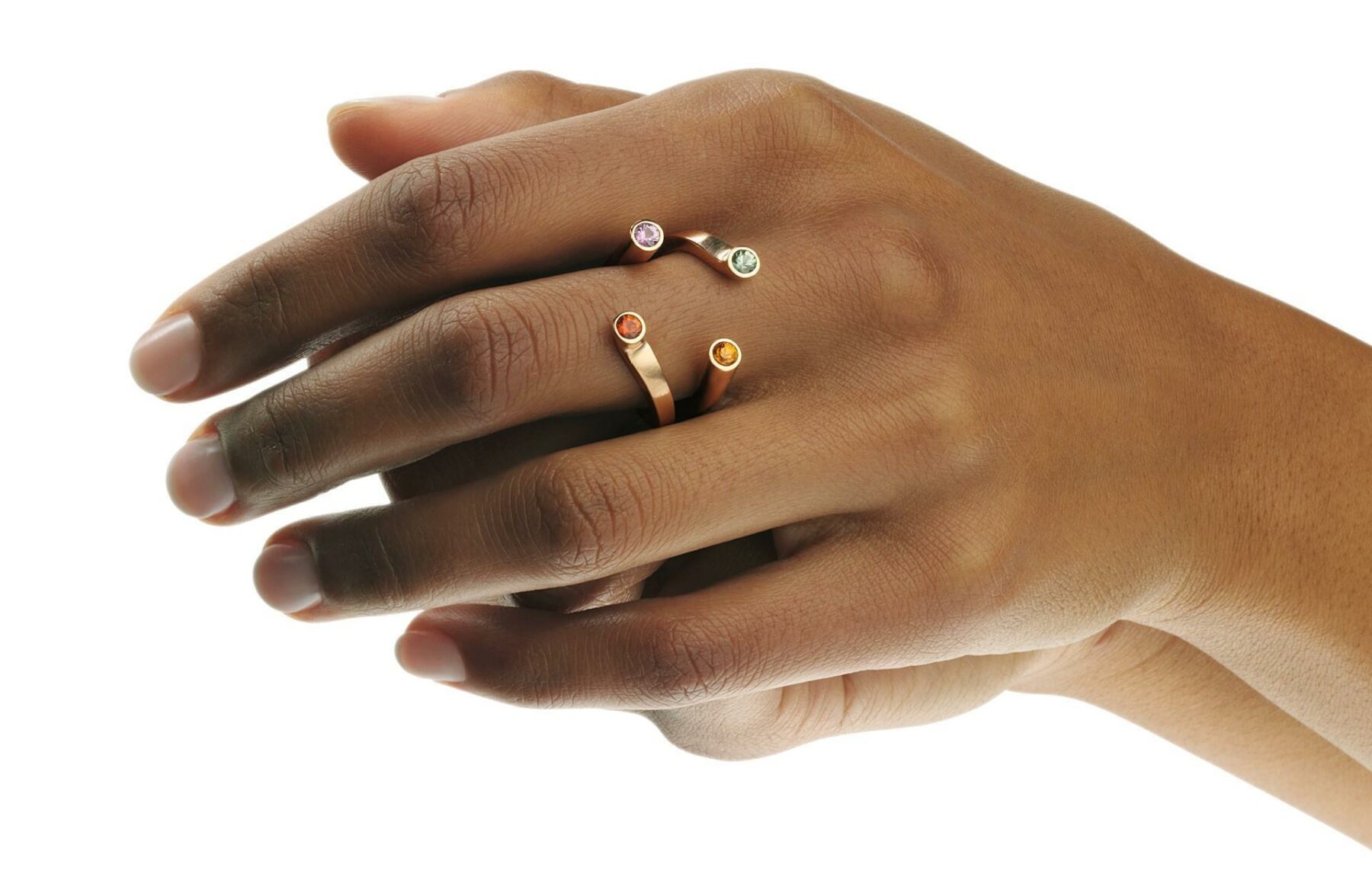 Ring Four Seasons 3Saphire 1Tsavorith 18K Roségold - Angela Hübel - 3145