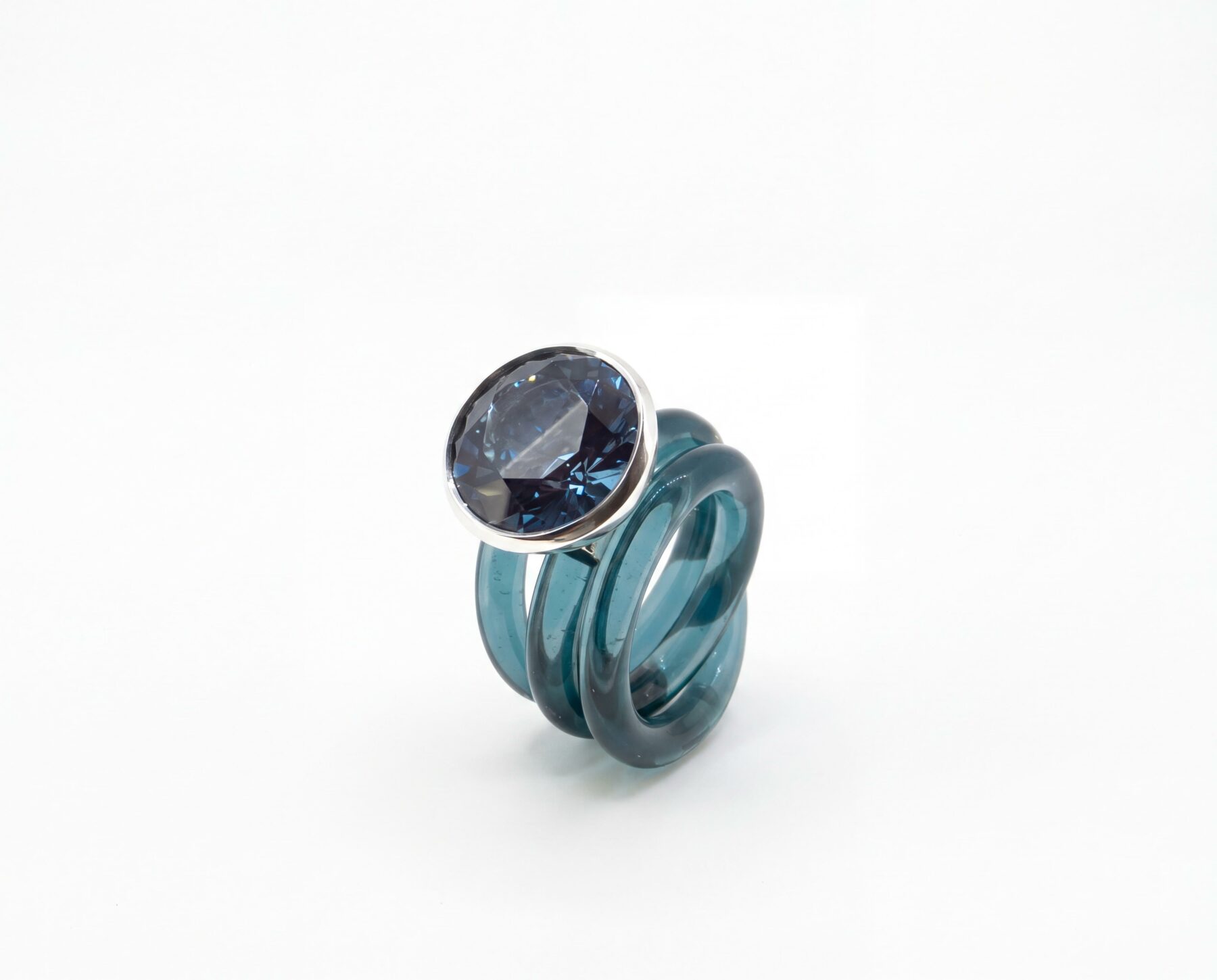 Ring Dakini groß 925 Silber petrol Zirkonia Topas - Monika Seitter - 425seit09-1