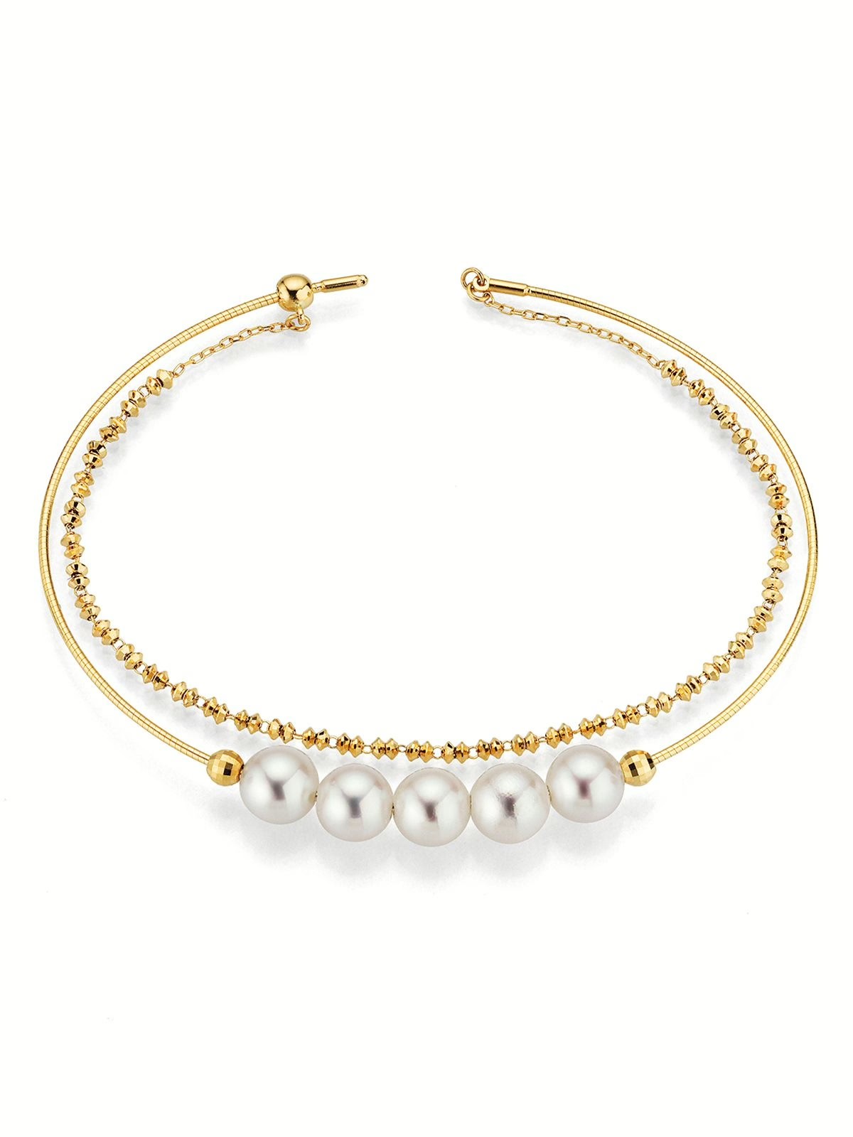 Armreif 18K Gelbgold 5 Akoyaperlen 2reihig - Yana Nesper - CH5